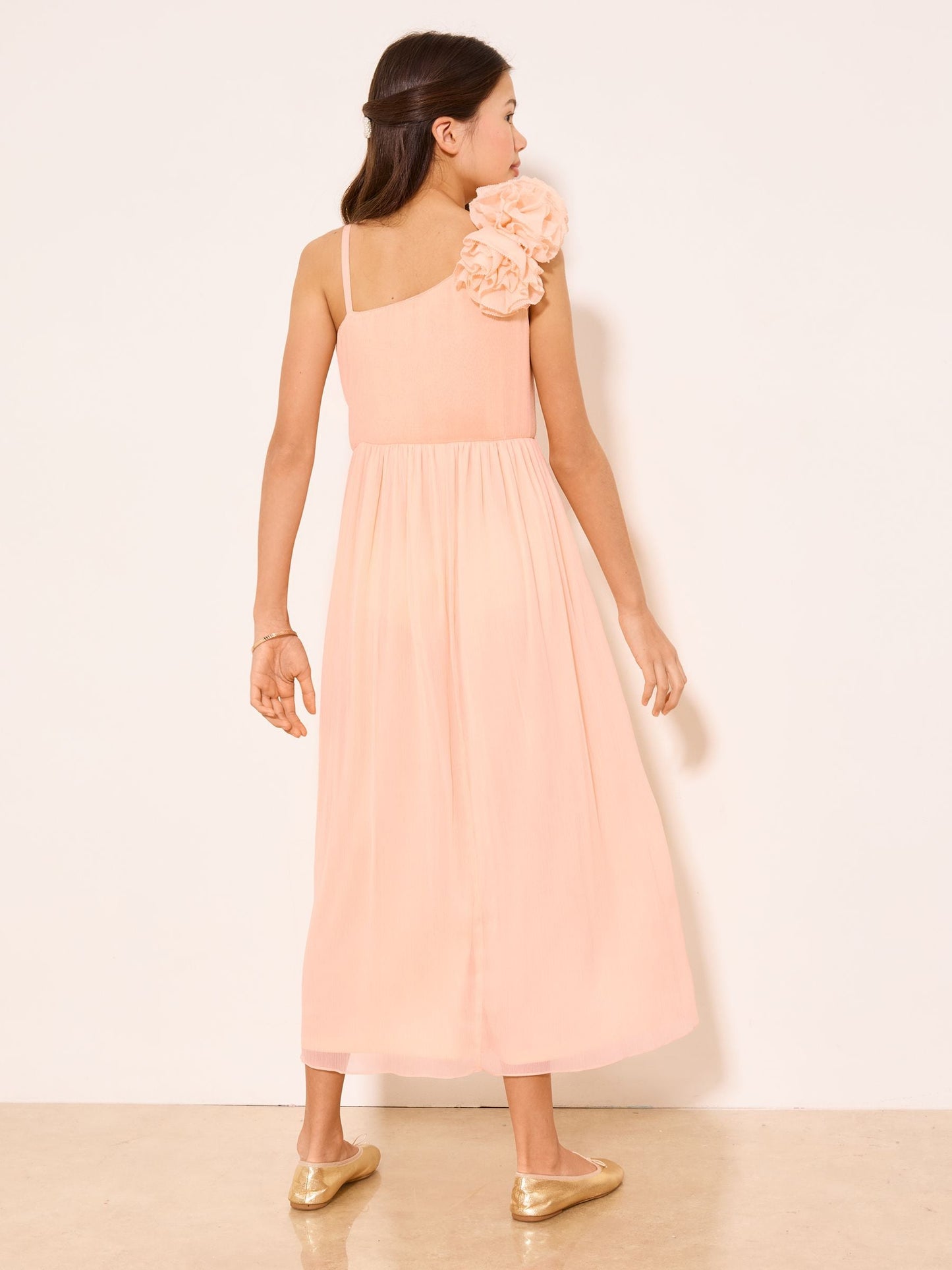 Lipsy Peach Pink Corsage One Shoulder Occasion Dress (7-16yrs) image 5