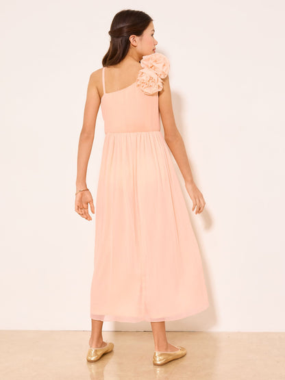 Lipsy Peach Pink Corsage One Shoulder Occasion Dress (7-16yrs) image 5