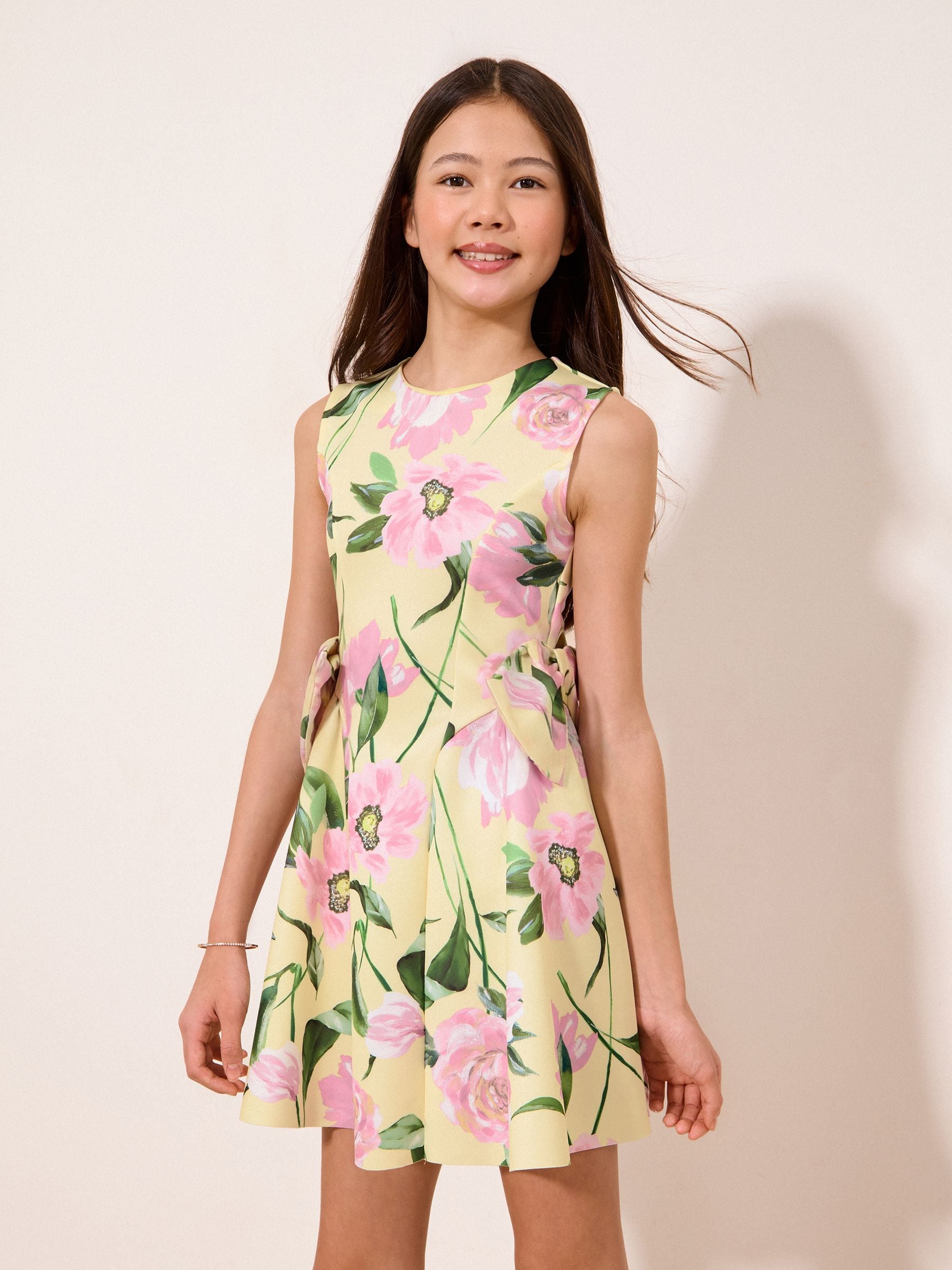 Dsiney Kidz - Lipsy Yellow Floral Scuba Bow Mini Dress (5-16yrs) image 3