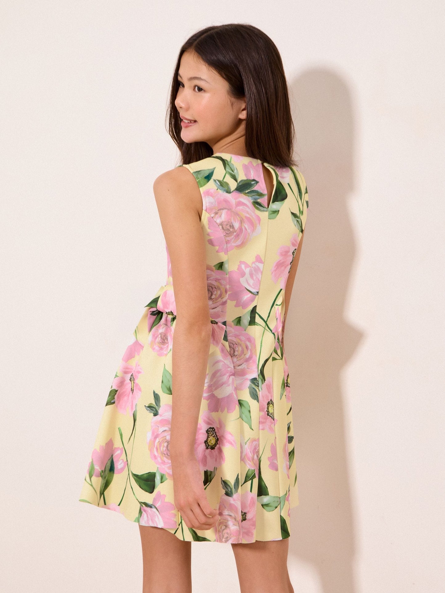 Dsiney Kidz - Lipsy Yellow Floral Scuba Bow Mini Dress (5-16yrs) image 5