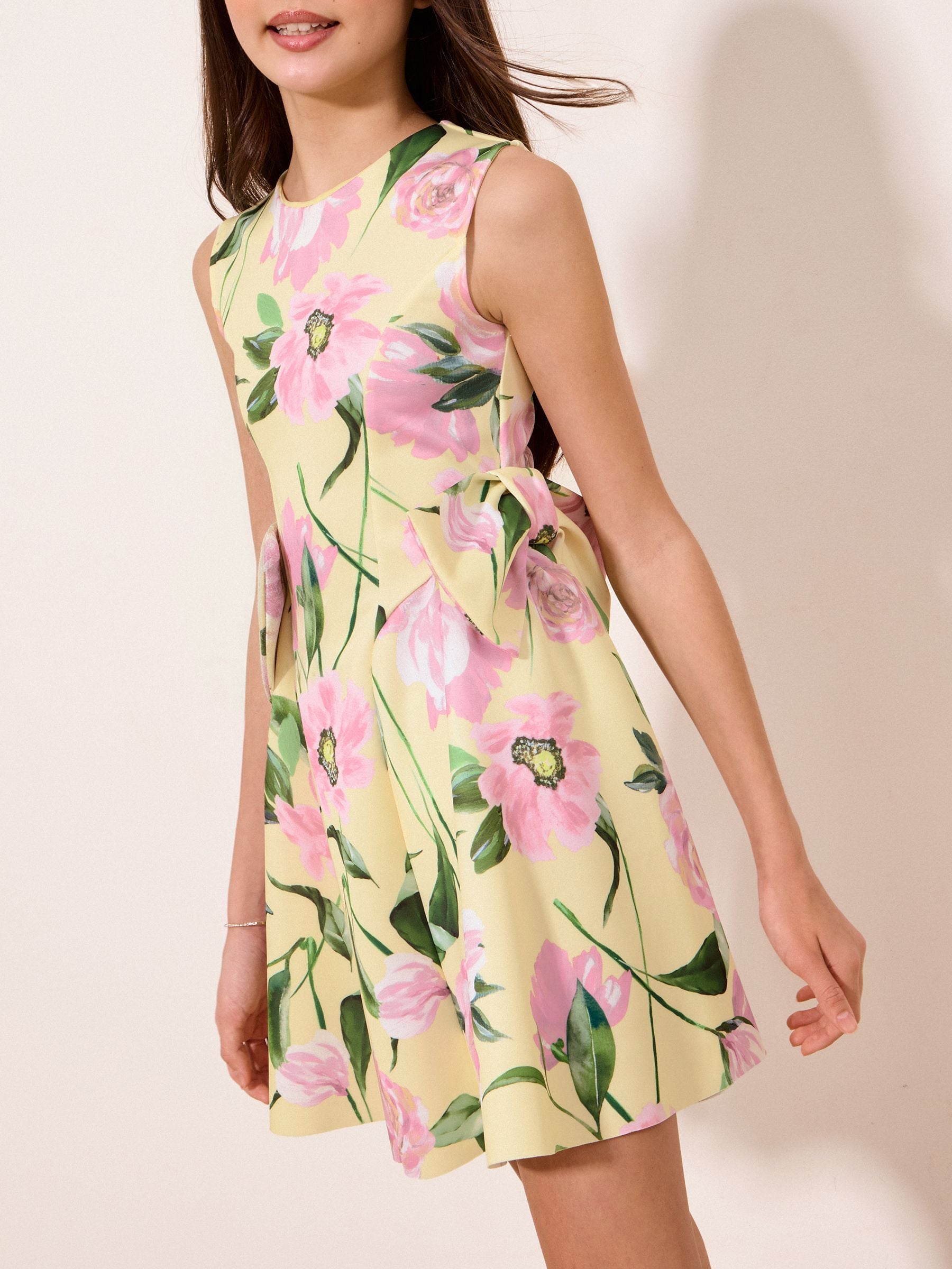 Dsiney Kidz - Lipsy Yellow Floral Scuba Bow Mini Dress (5-16yrs) image 1