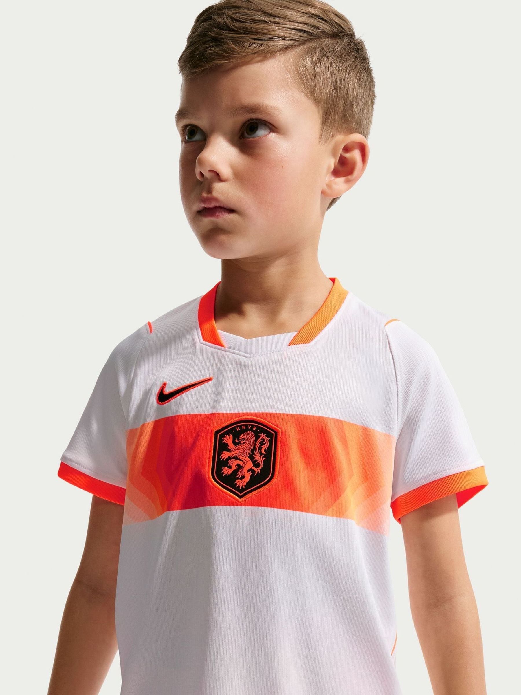 Dsiney Kidz - Nike White/Orange Netherlands 2026 Stadium Little Kids 3 Piece Football Kit image 3