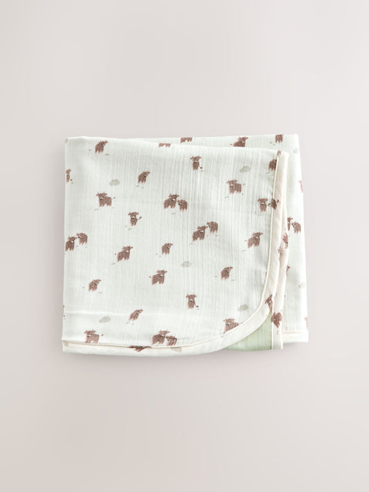Neutral Hamish Cotton Baby Muslin Blanket image 1