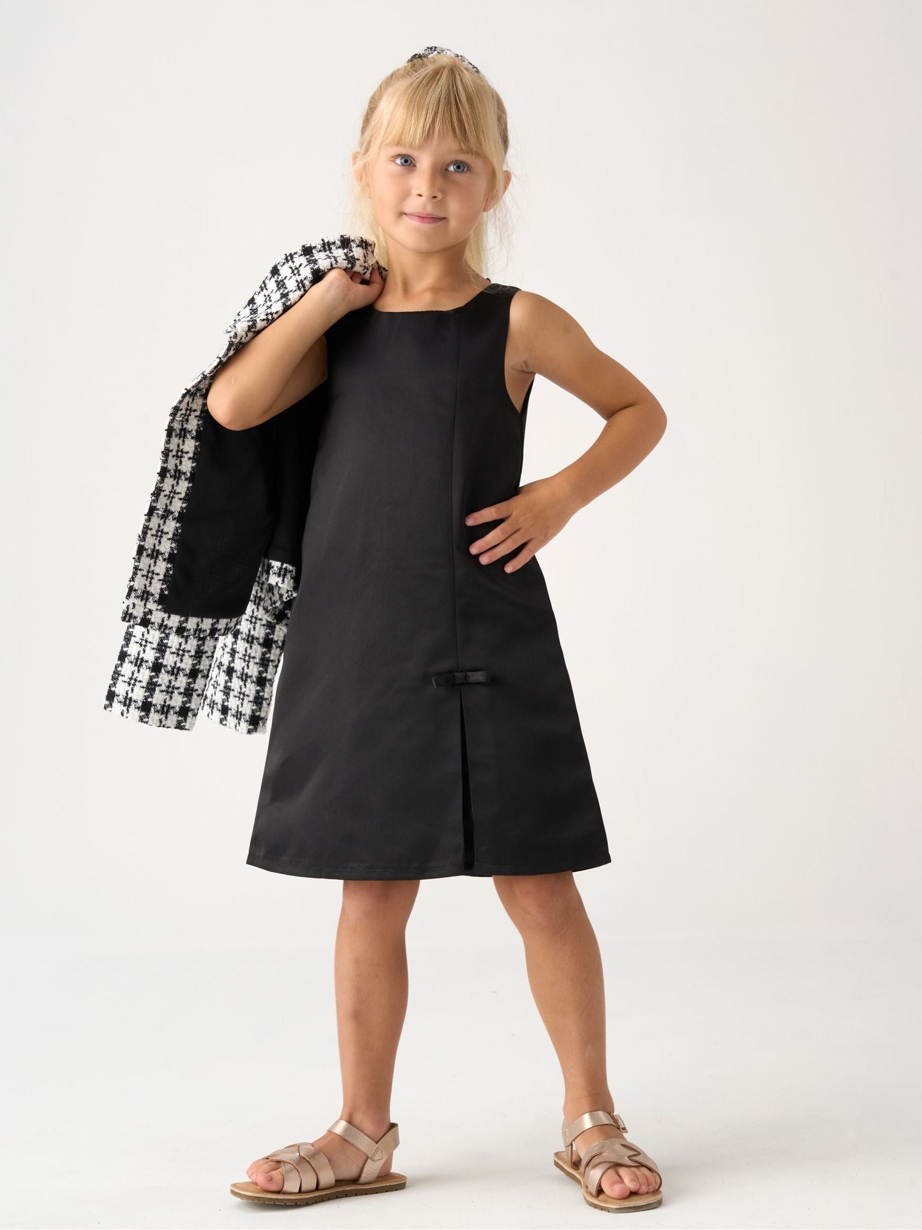 Miss Black Tweed Jacket Scrunchie And Satin Dress Set image 2