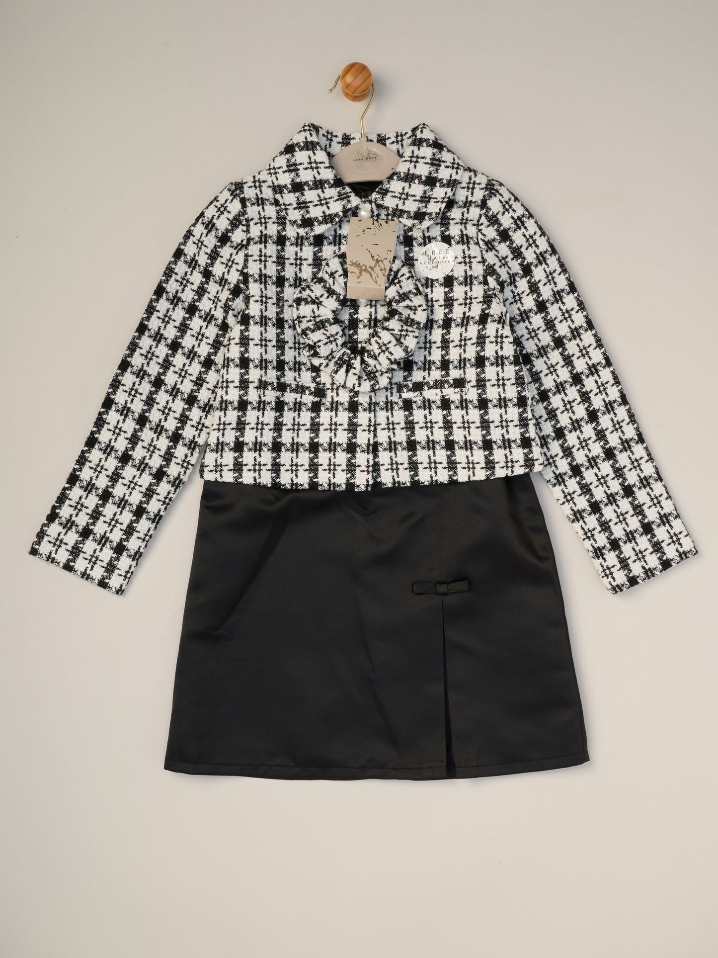 Miss Black Tweed Jacket Scrunchie And Satin Dress Set image 6