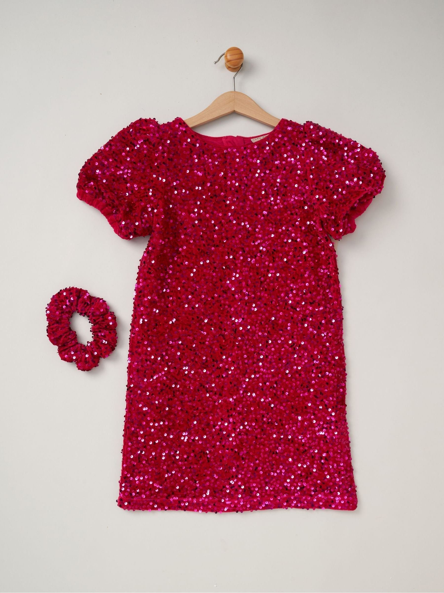 Miss Red Sequin Shift Dress And Matching Scrunchie Outfit Set image 2