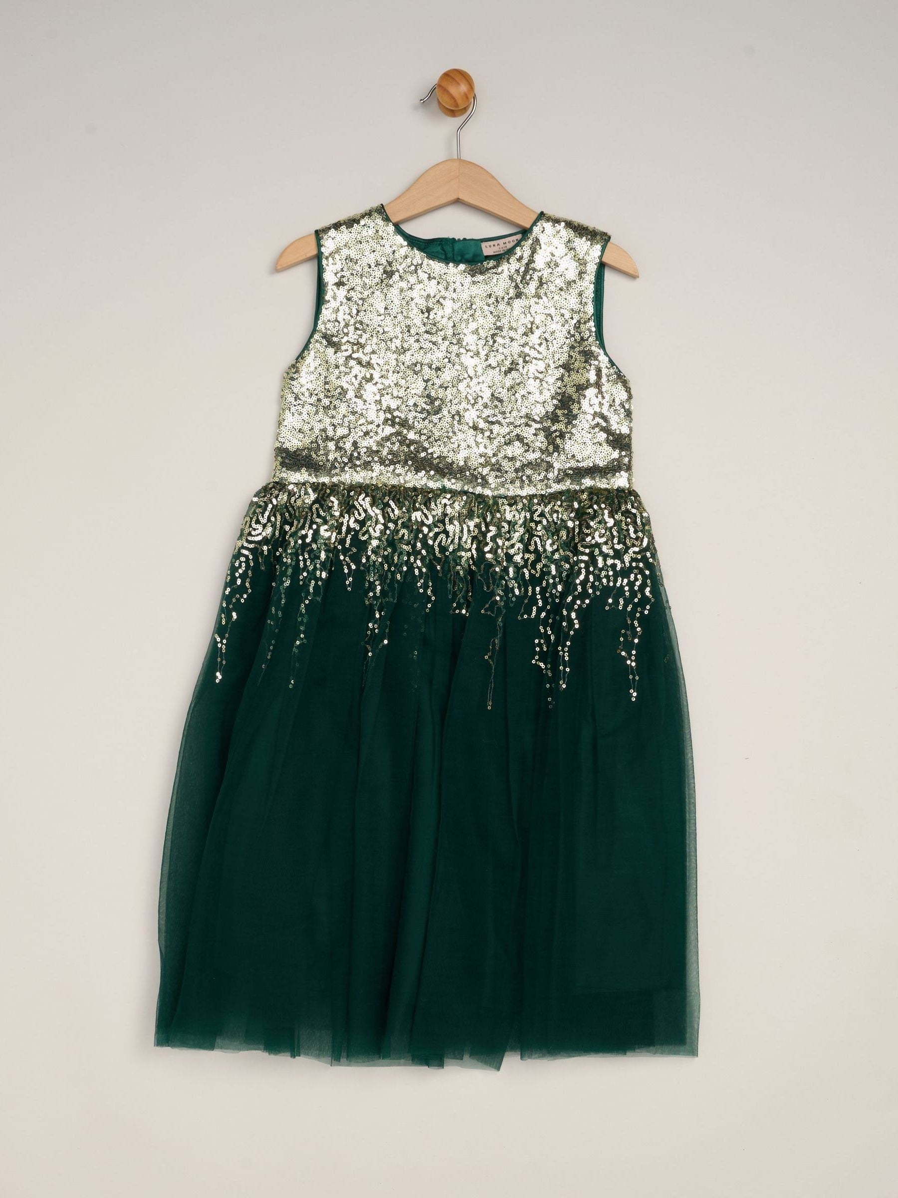 Miss Green Waterfall Sequin Dress And Faux Fur Bolero Set image 2