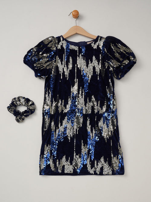 Miss Black Sequin Shift Dress And Matching Scrunchie Outfit Set image 1