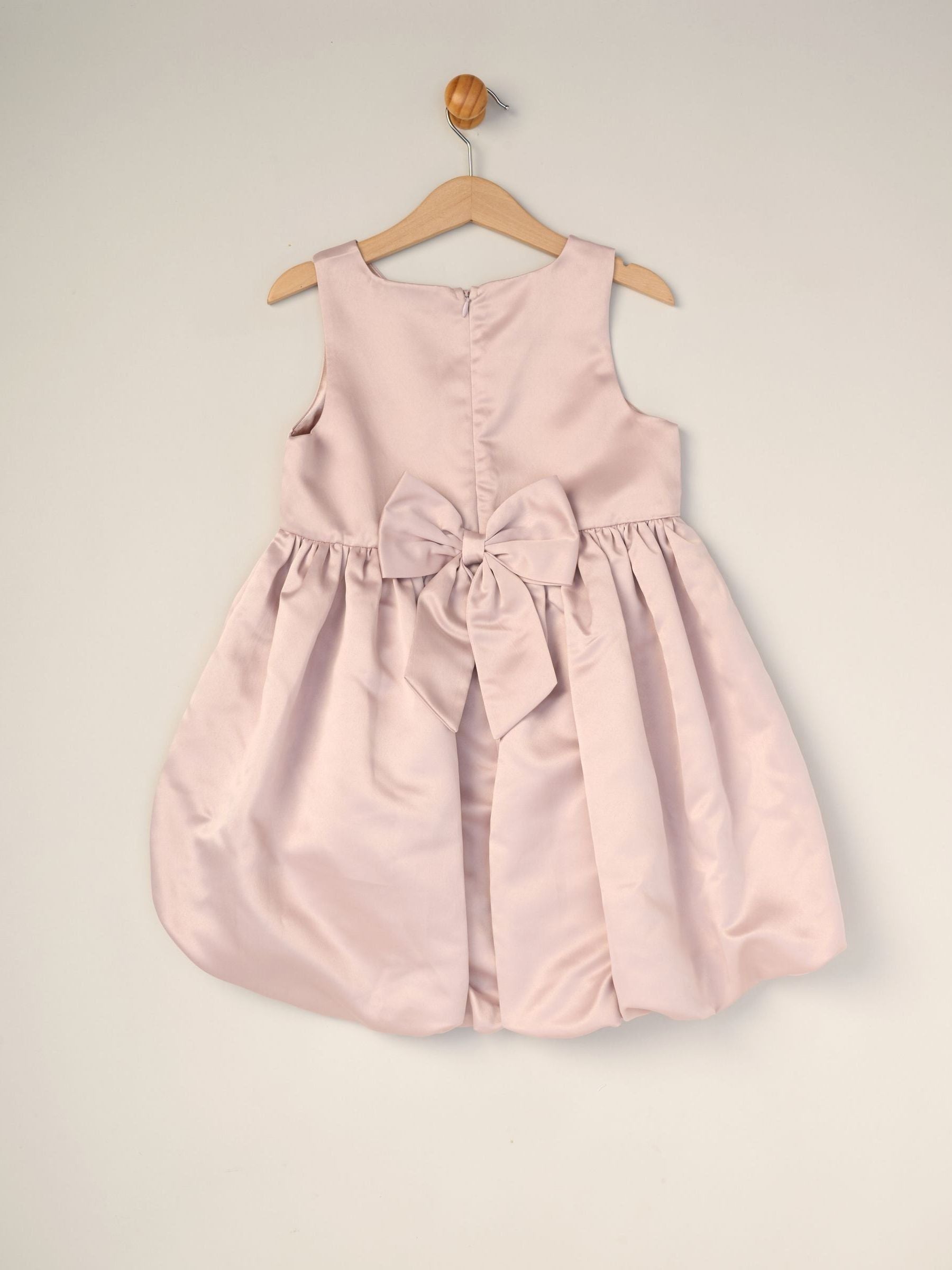 Miss Pink Bubble Hem Satin Dress Faux Fur Cardigan and Bow Clip Set image 4
