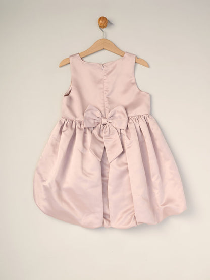 Miss Pink Bubble Hem Satin Dress Faux Fur Cardigan and Bow Clip Set image 4