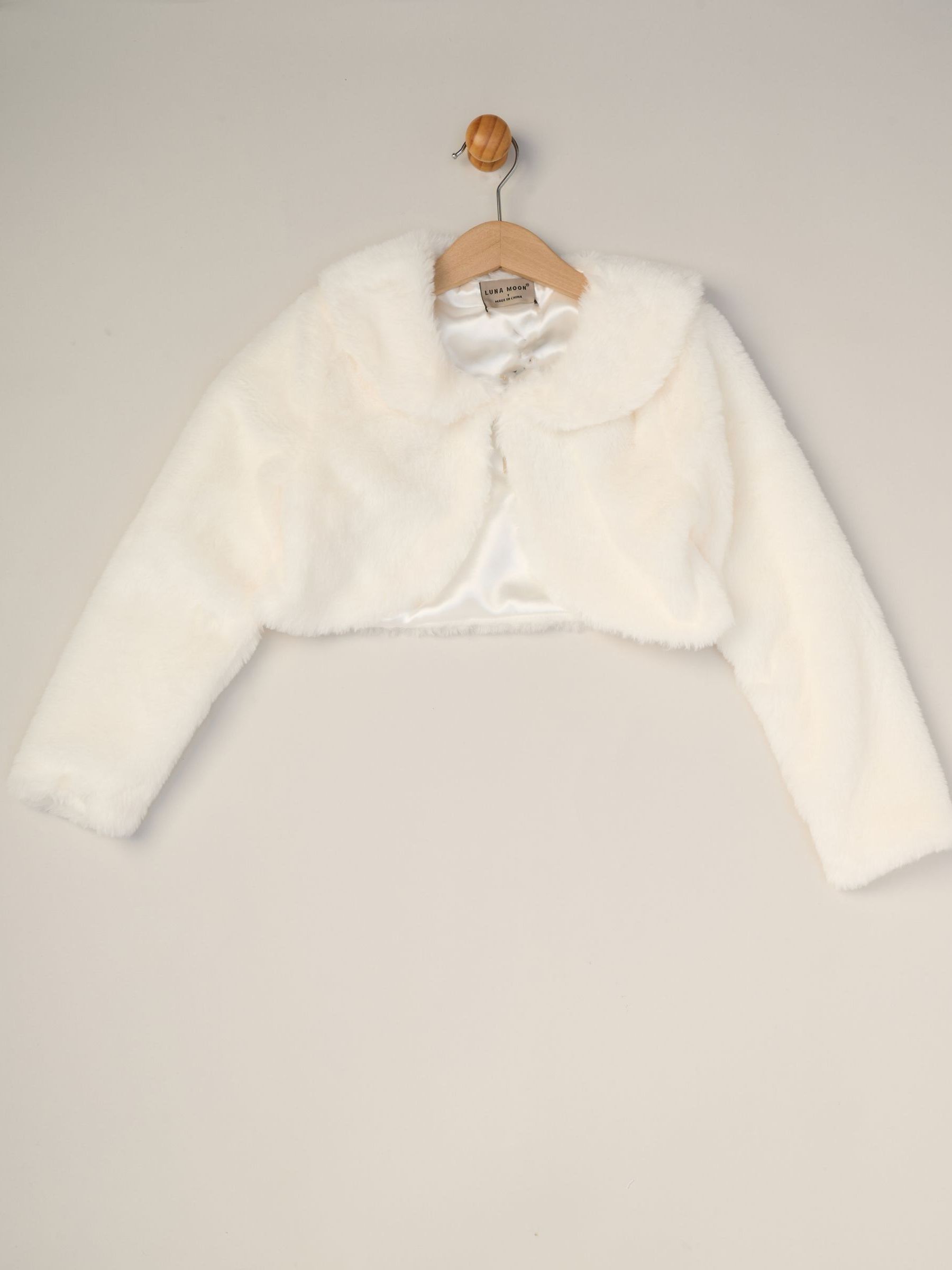 Miss Pink Bubble Hem Satin Dress Faux Fur Cardigan and Bow Clip Set image 5