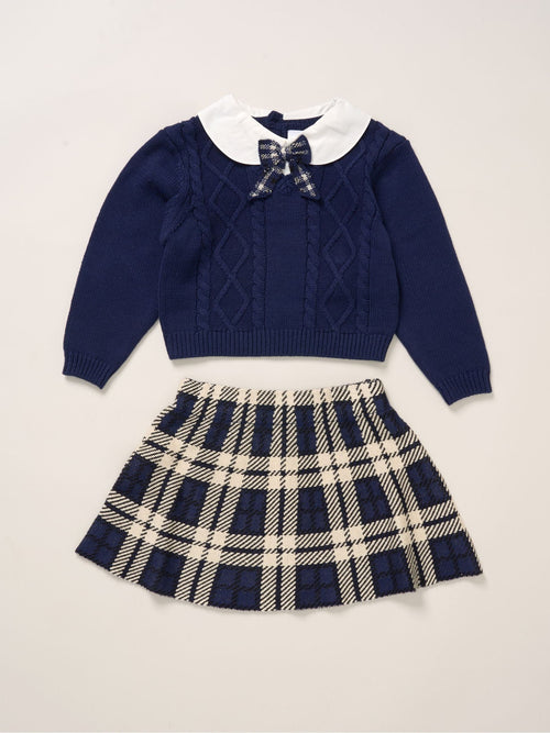 Miss Blue True Knit Jumper With Check Skirt And Headband Set image 1