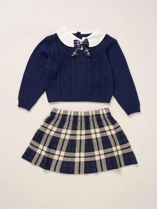 Miss Blue True Knit Jumper With Check Skirt And Headband Set image 1