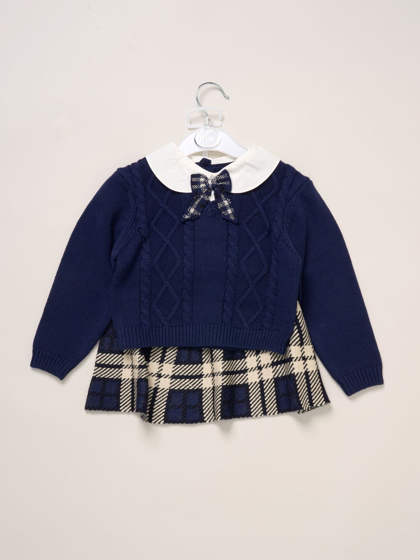Miss Blue True Knit Jumper With Check Skirt And Headband Set image 2