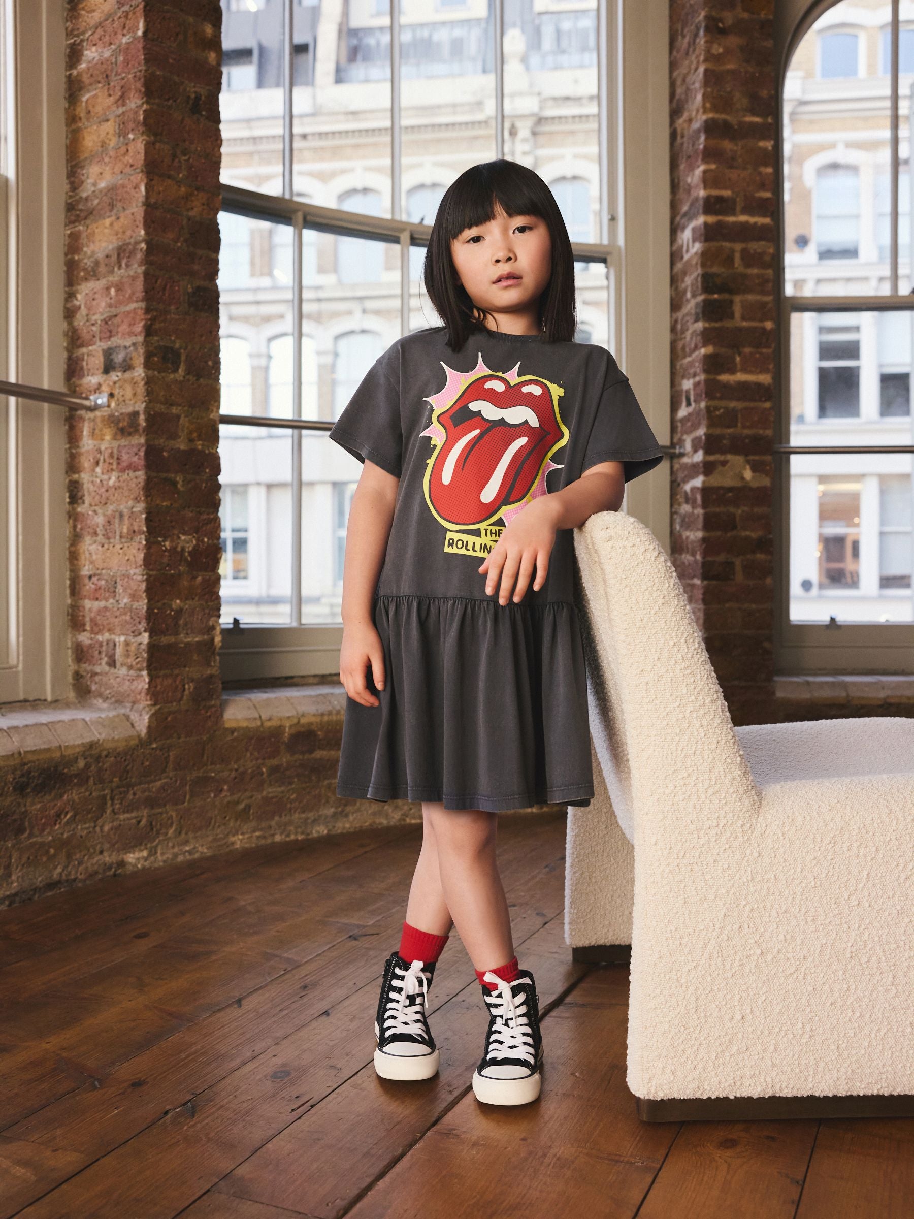 Grey The Rolling Stones Band T-Shirt Dress (3-16yrs) image 1