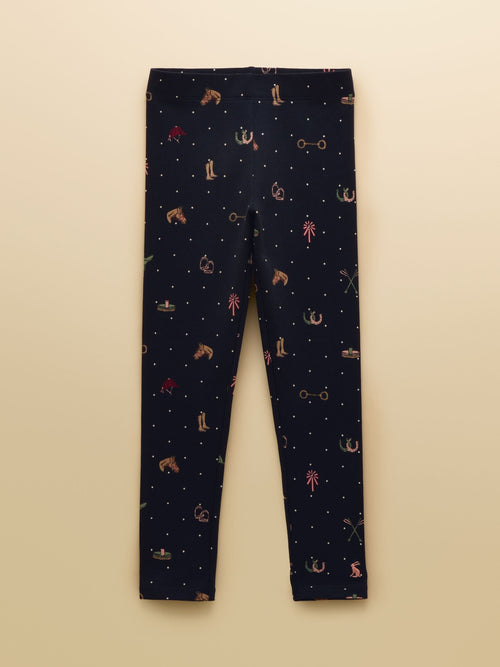 Joules Girls' Deedee Navy Tictac Horse Jersey Leggings image 1