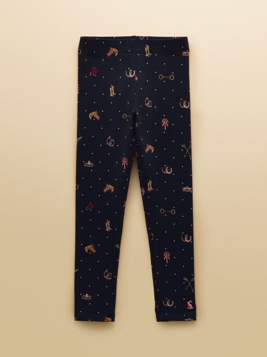 Joules Girls' Deedee Navy Tictac Horse Jersey Leggings image 1