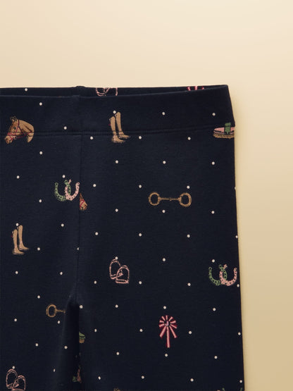 Joules Girls' Deedee Navy Tictac Horse Jersey Leggings image 3