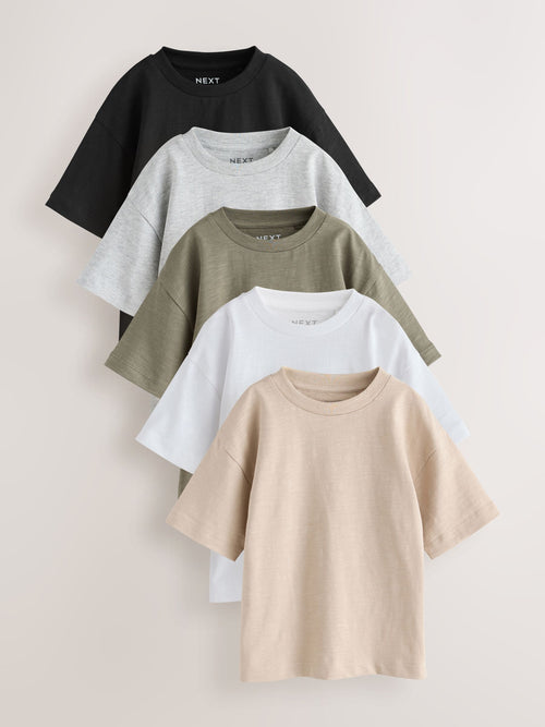 Black/Grey/Stone/Green/White Relaxed Fit Short Sleeve T-Shirts 5 Pack (3mths-7yrs) image 1