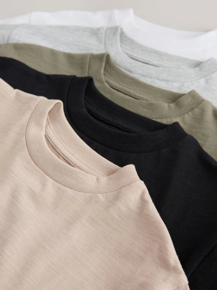 Black/Grey/Stone/Green/White Short Sleeve T-Shirts 5 Pack (3mths-7yrs)