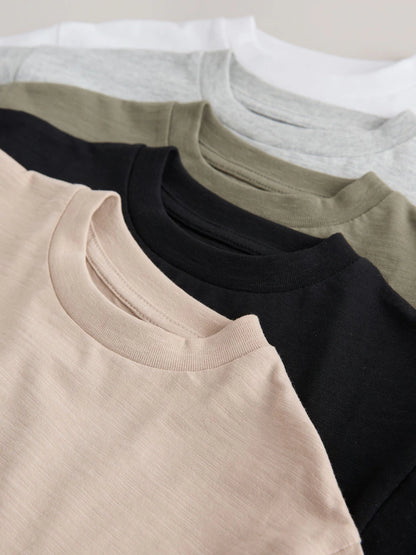 Black/Grey/Stone/Green/White Short Sleeve T-Shirts 5 Pack (3mths-7yrs)