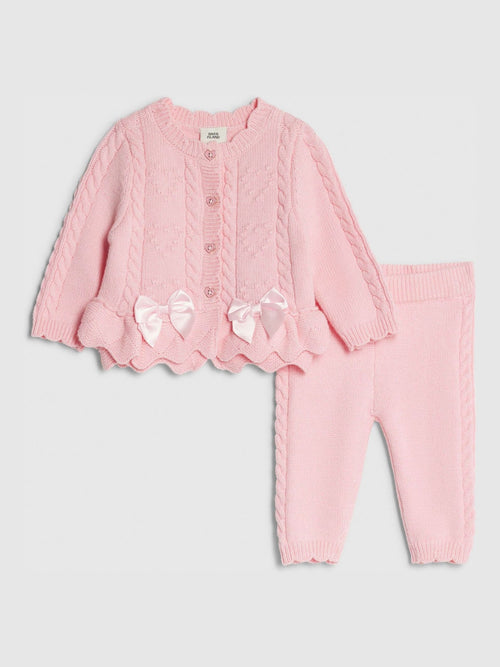River Island Pink Peplum Knitted Bow Cardigan and Legging  Set image 1