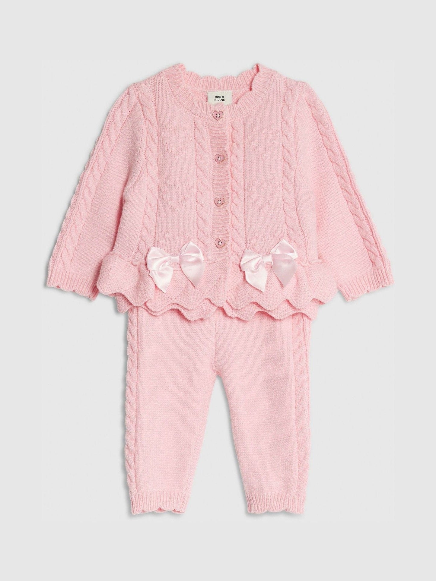 River Island Pink Peplum Knitted Bow Cardigan and Legging  Set image 3