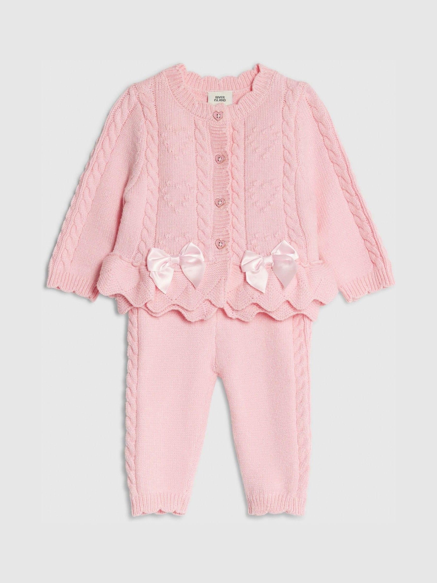 River Island Pink Peplum Knitted Bow Cardigan and Legging  Set image 3