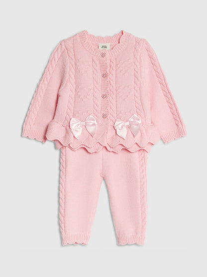 River Island Pink Peplum Knitted Bow Cardigan and Legging  Set image 3