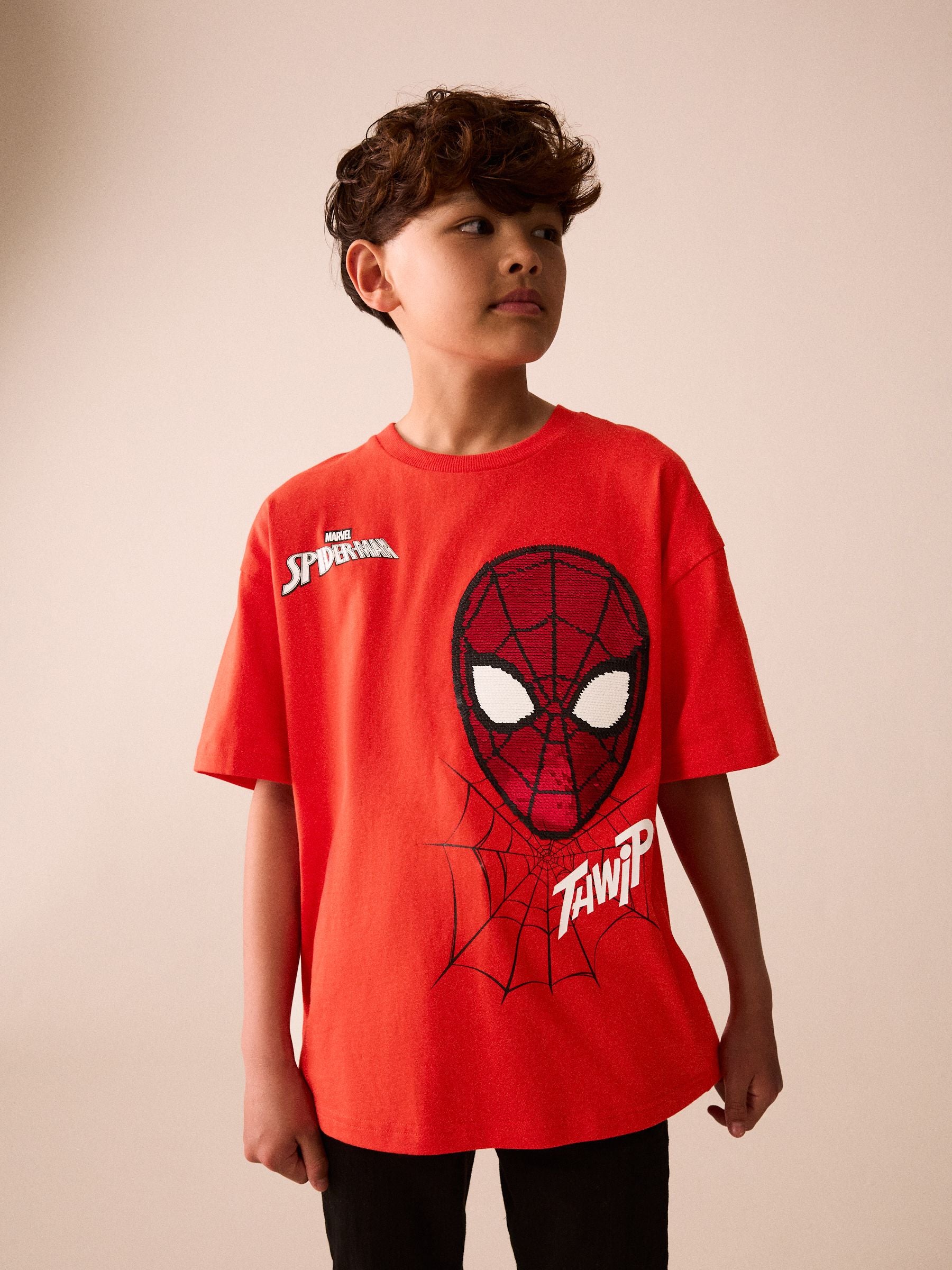 Dsiney Kidz - Red Sequin Spiderman Short Sleeve T-Shirt (3-16yrs) image 1