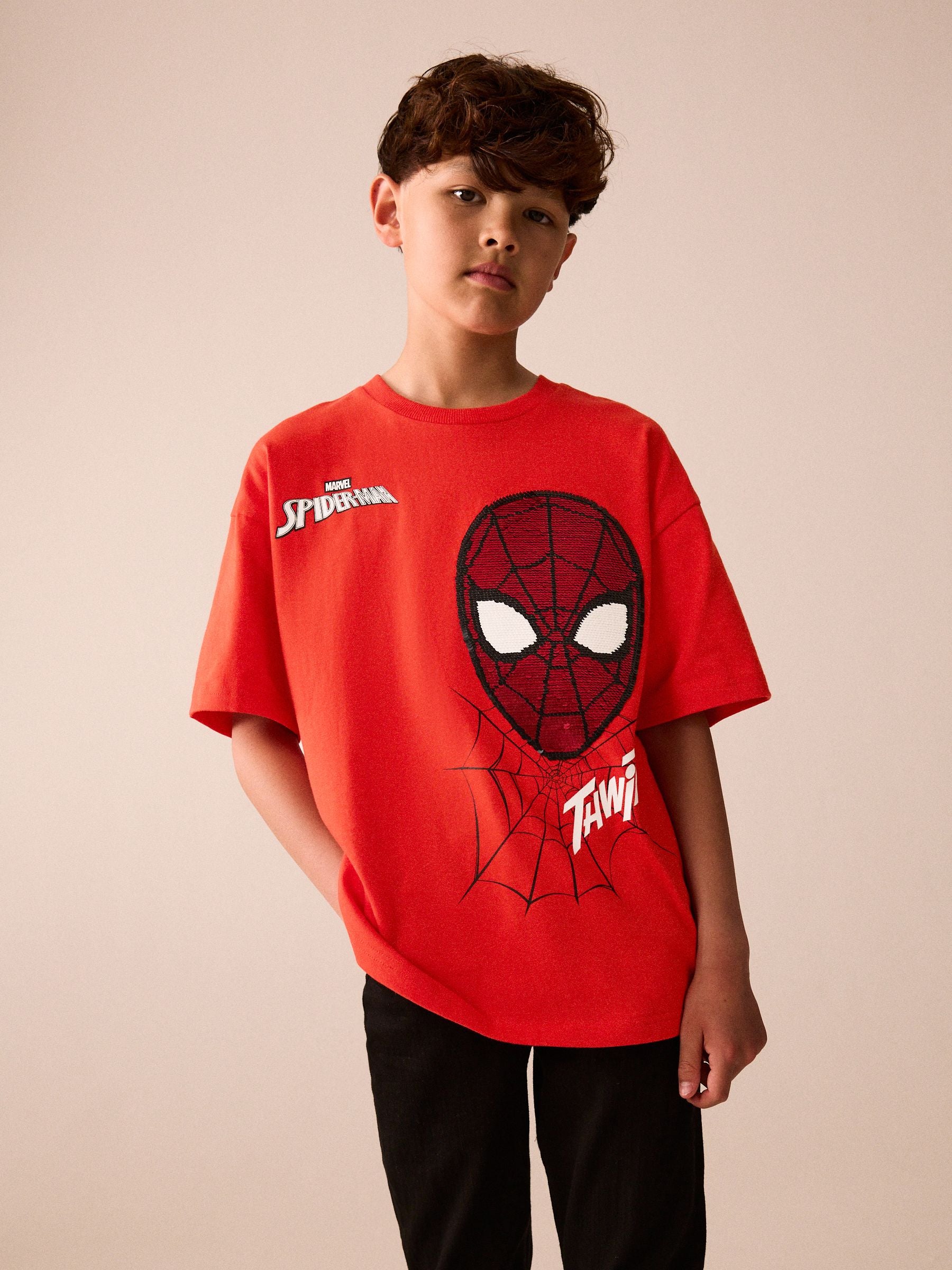 Dsiney Kidz - Red Sequin Spiderman Short Sleeve T-Shirt (3-16yrs) image 2