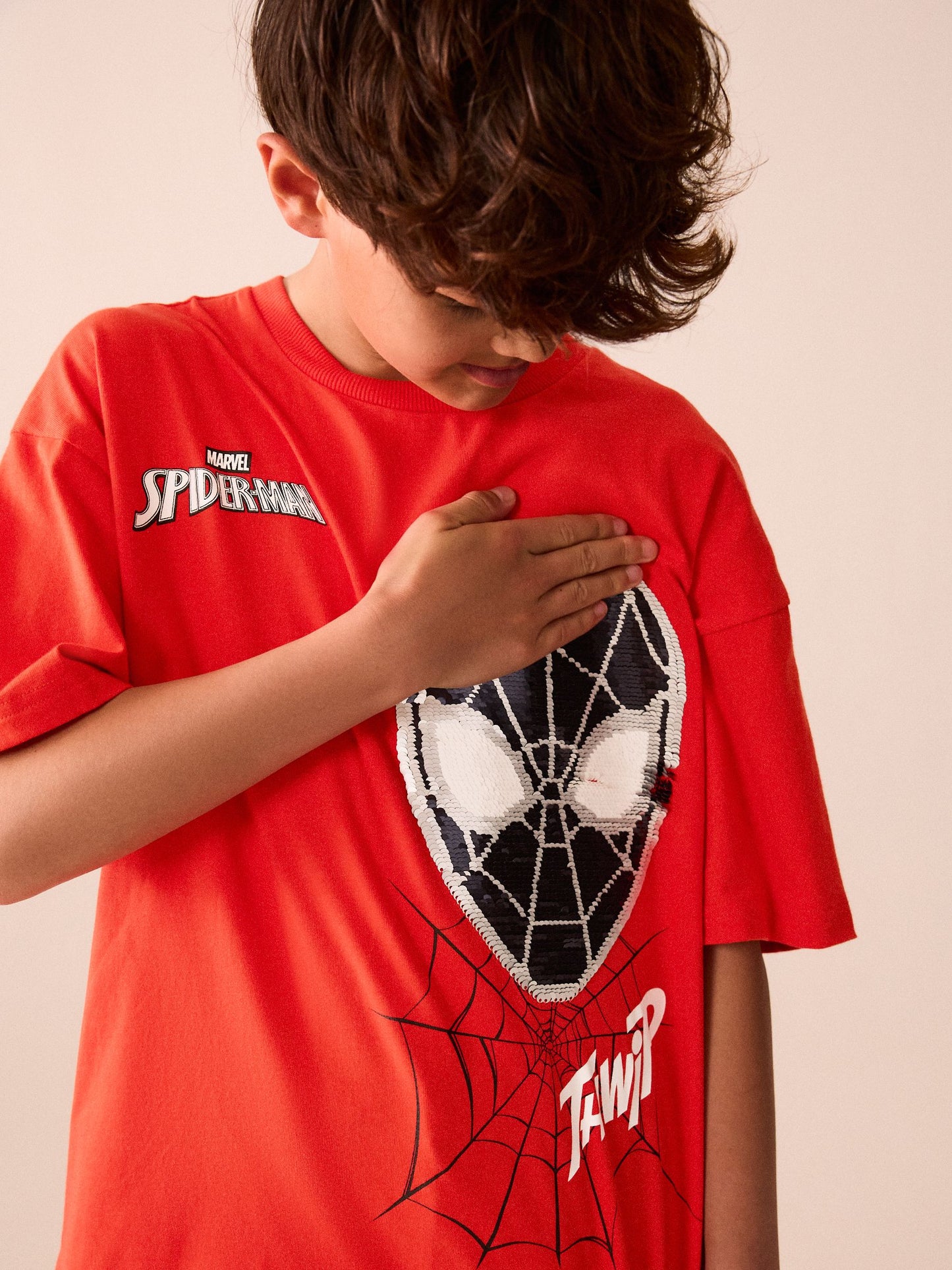 Dsiney Kidz - Red Sequin Spiderman Short Sleeve T-Shirt (3-16yrs) image 4