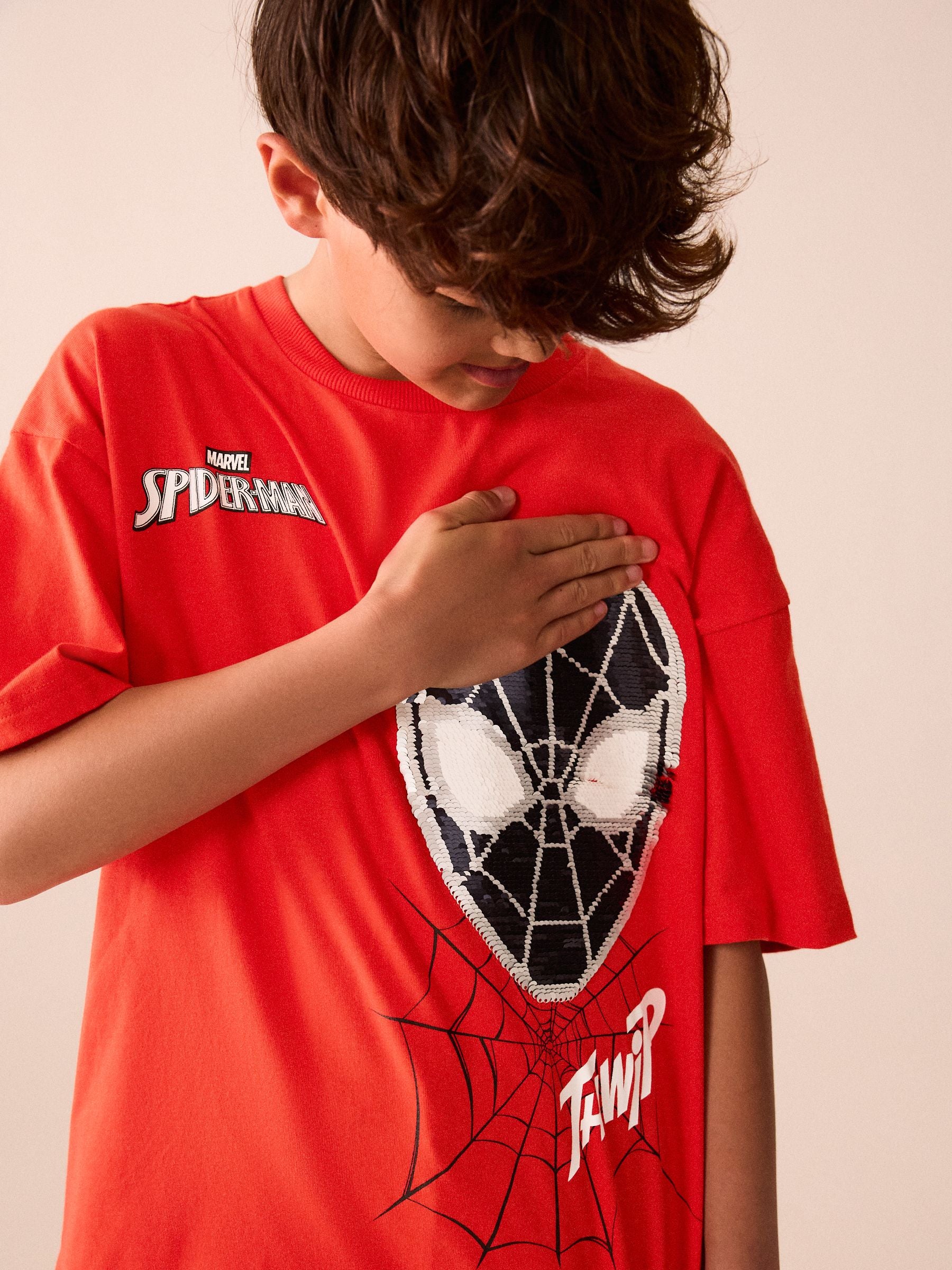 Dsiney Kidz - Red Sequin Spiderman Short Sleeve T-Shirt (3-16yrs) image 4