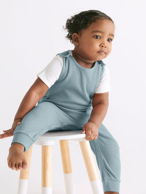 MORI Blue Ribbed Romper Dungarees image 1