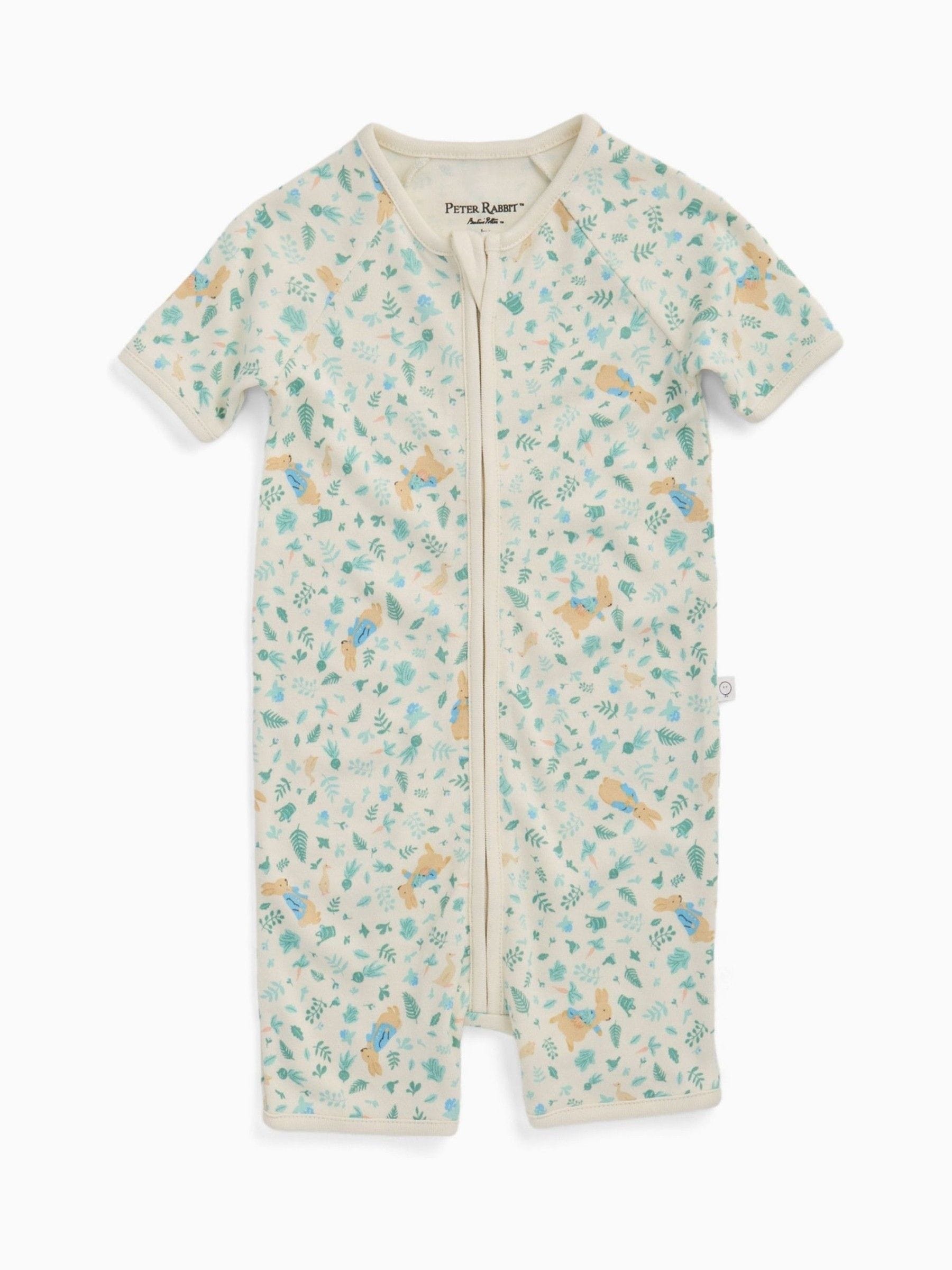 MORI Cream Peter Rabbit Short Sleeve Zip Up Rompersuit image 4