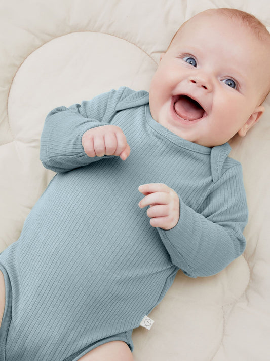 Dsiney Kidz - MORI Blue Ribbed Stretch Long Sleeve Envelope Neckline Bodysuit image 1
