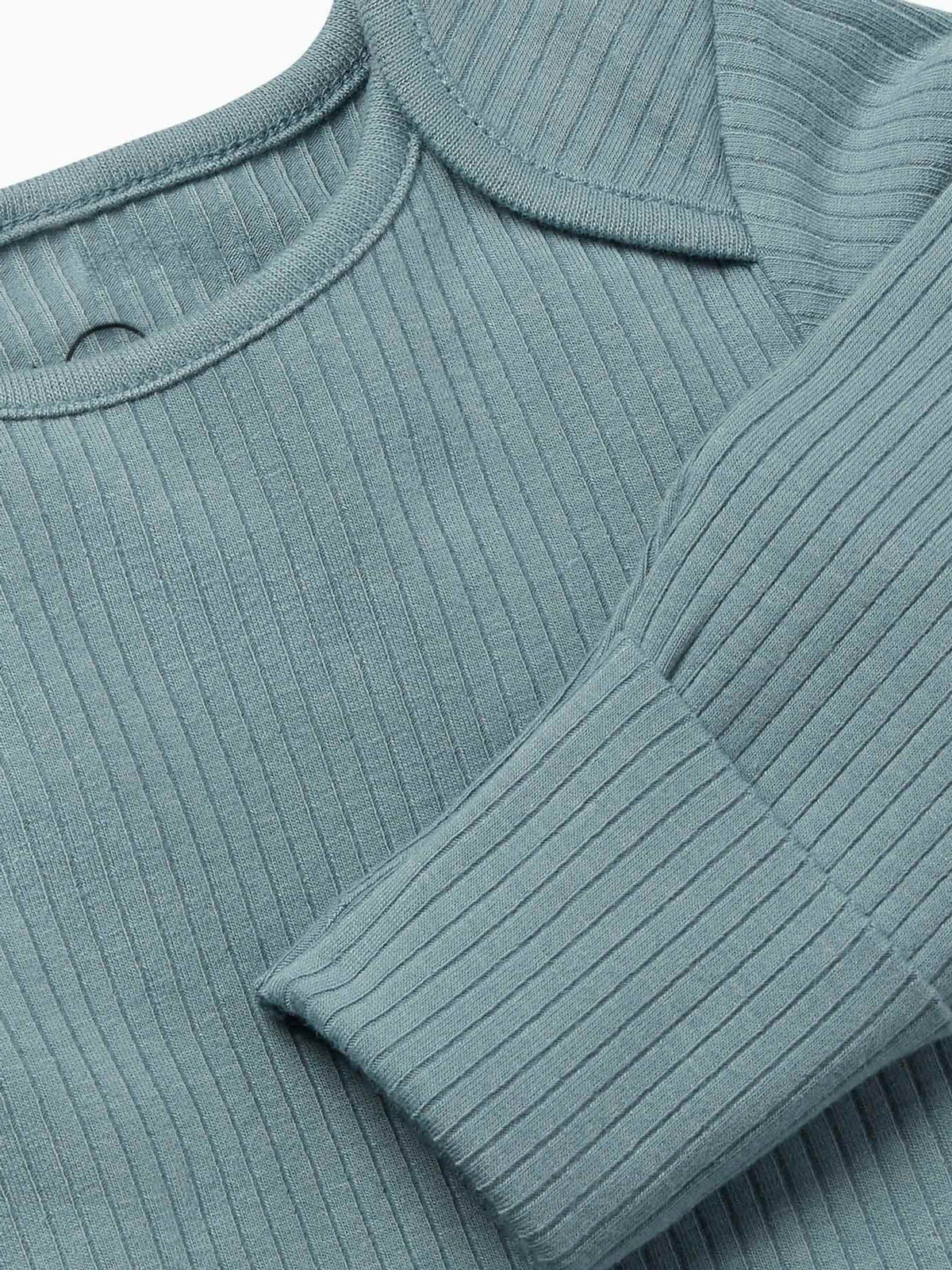 Dsiney Kidz - MORI Blue Ribbed Stretch Long Sleeve Envelope Neckline Bodysuit image 3