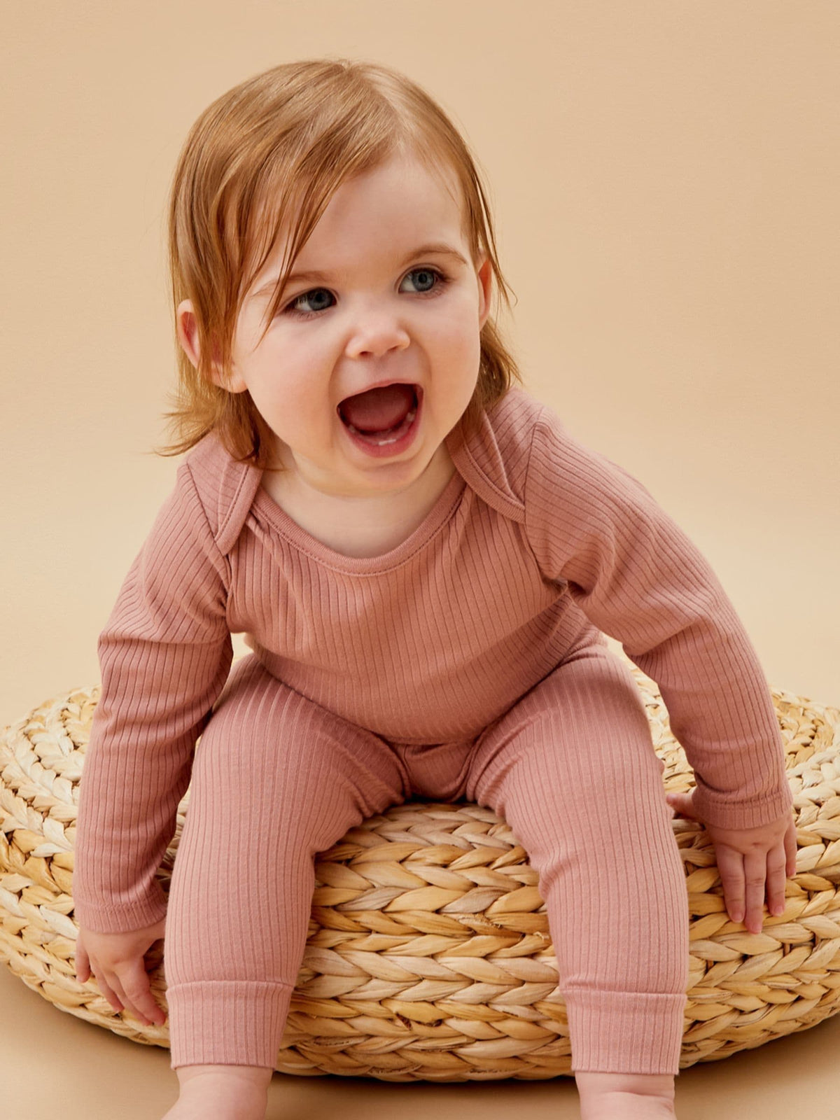 Dsiney Kidz - MORI Pink Ribbed Stretch Long Sleeve Envelope Neckline Bodysuit image 1