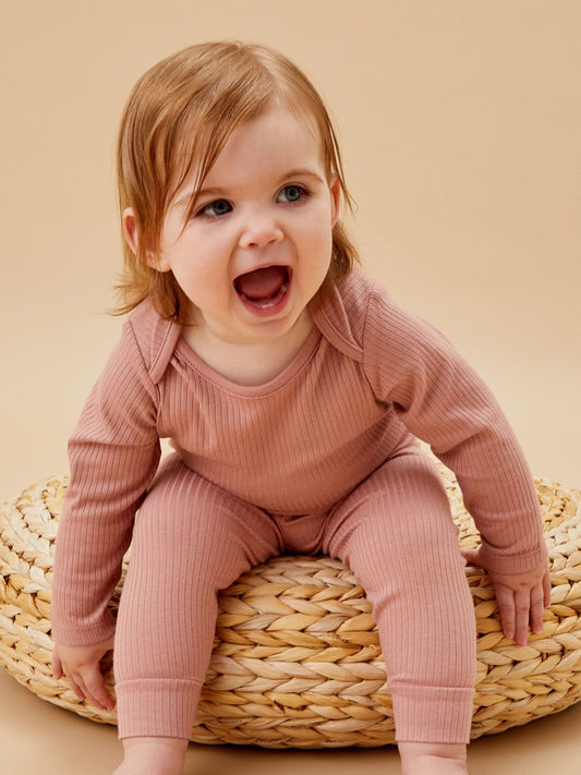 Disney Kidz - MORI Pink Ribbed Stretch Long Sleeve Envelope Neckline Bodysuit image 1