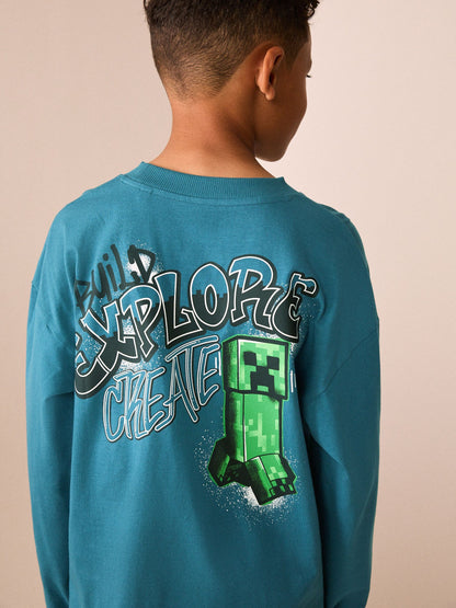 Dsiney Kidz - Teal Blue Long Sleeve Minecraft T-Shirt (3-16yrs) image 1