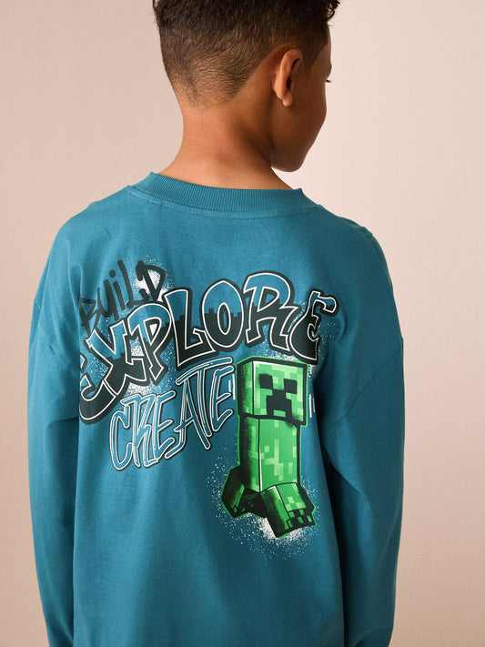 Dsiney Kidz - Teal Blue Long Sleeve Minecraft T-Shirt (3-16yrs) image 1