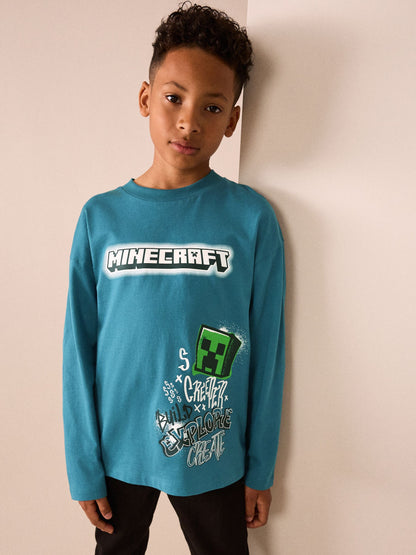 Dsiney Kidz - Teal Blue Long Sleeve Minecraft T-Shirt (3-16yrs) image 2