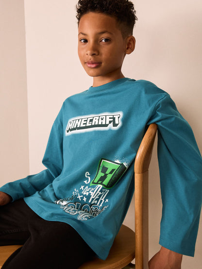 Dsiney Kidz - Teal Blue Long Sleeve Minecraft T-Shirt (3-16yrs) image 3