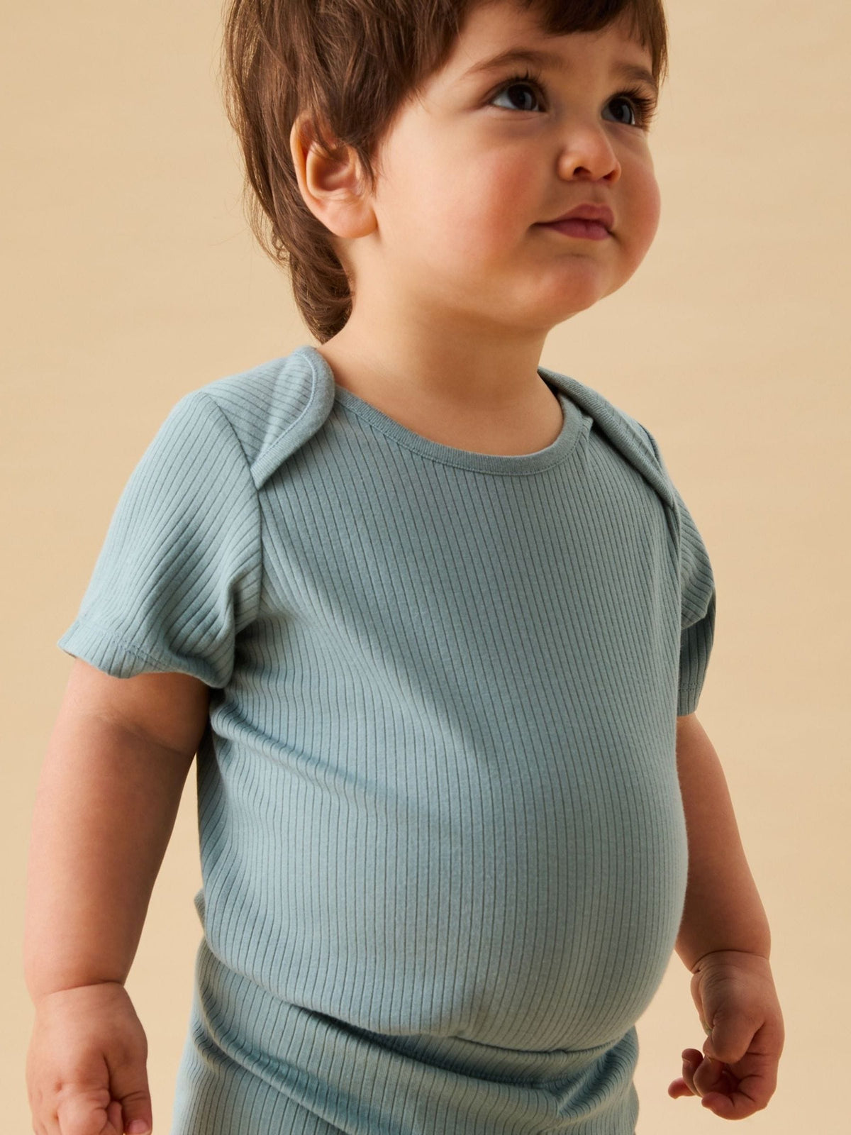 Dsiney Kidz - MORI Stone Blue Ribbed Stretch Short Sleeve Bodysuit image 2