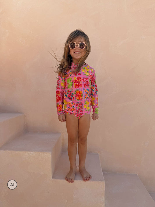 Dsiney Kidz - Never Fully Dressed Pink Fruit Print Sunsafe Long Sleeve Rash Vest and Swim Set image 1