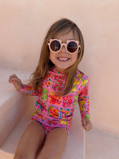 Never Fully Dressed Pink Fruit Print Sunsafe Long Sleeve Rash Vest and Swim Set image 5