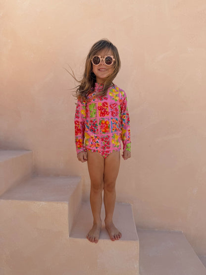 Never Fully Dressed Pink Fruit Print Sunsafe Long Sleeve Rash Vest and Swim Set image 1
