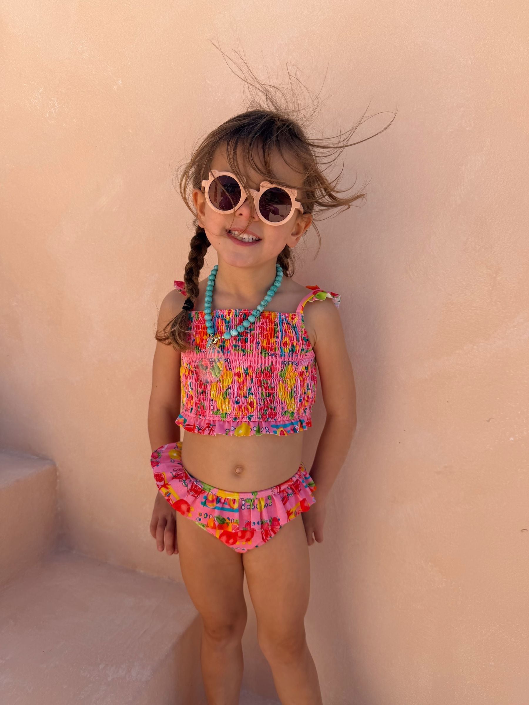 Never Fully Dressed Pink Fruit Shirred Bikini Set image 2
