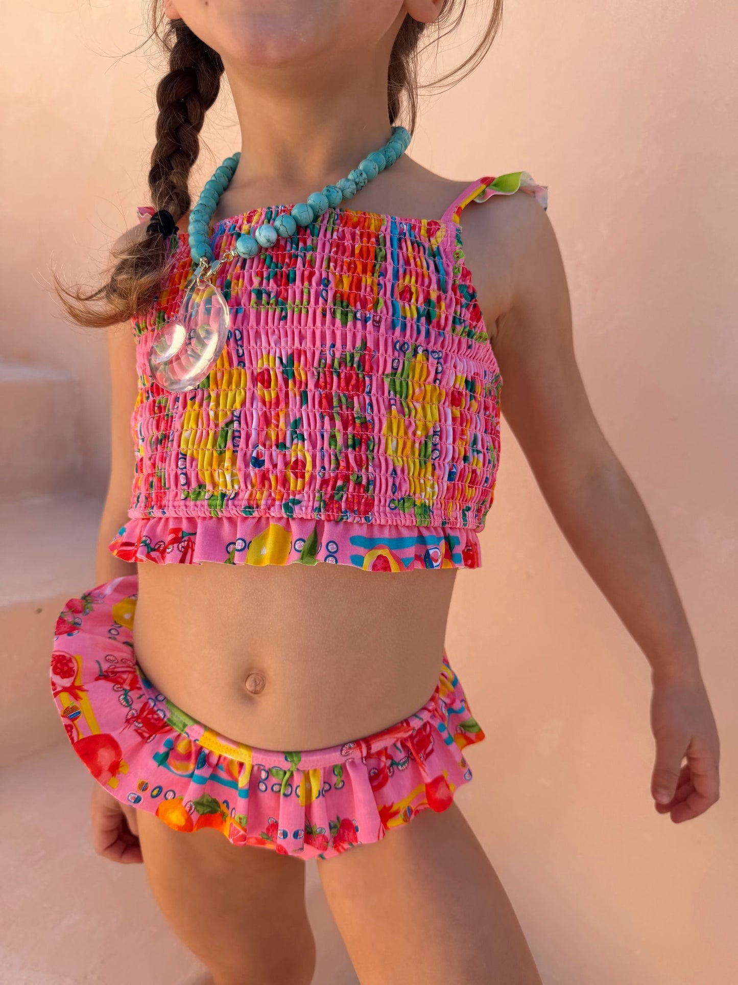 Never Fully Dressed Pink Fruit Shirred Bikini Set image 3