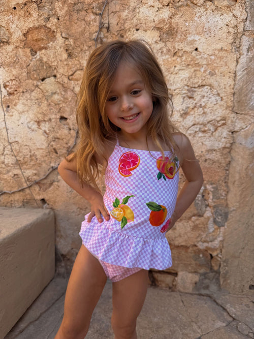 Dsiney Kidz - Never Fully Dressed Pink Check Fruit Ruffle Swimsuit image 1